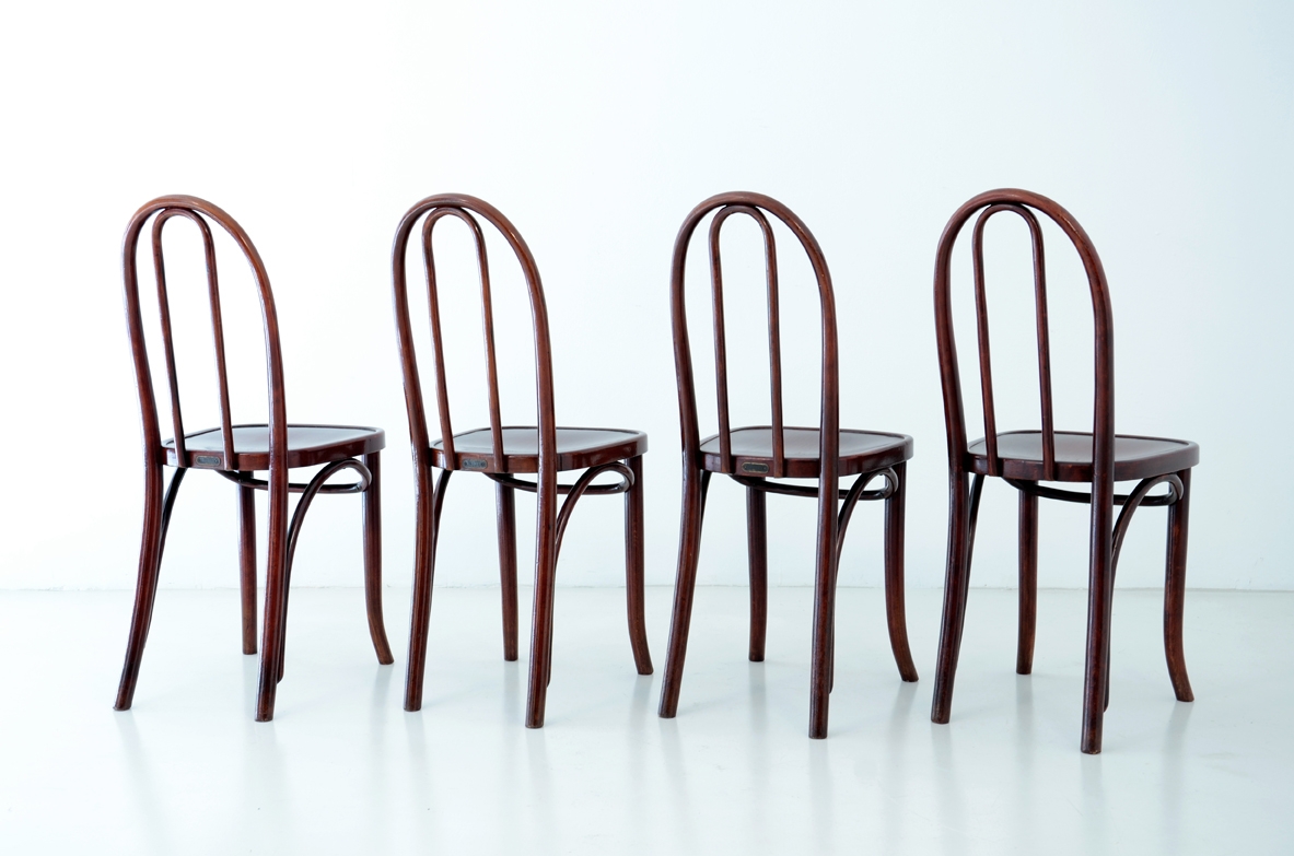 Koloman Moser, set of four rare chairs produced by Thonet, Austria, 1900ca.