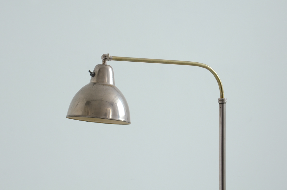 Lampada da lettura in metallo cromato e ottone, Francia 1930ca.