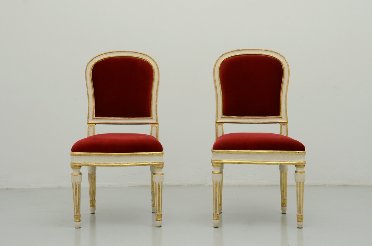 Set of four 1780's chairs il gilded wood coming from the teatro alla Scala in Milan.