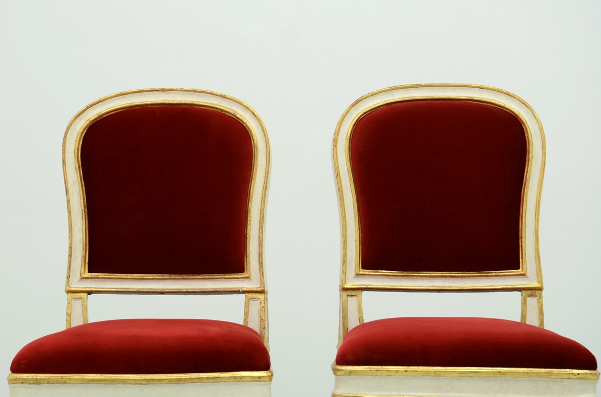 Set of four 1780's chairs il gilded wood coming from the teatro alla Scala in Milan.