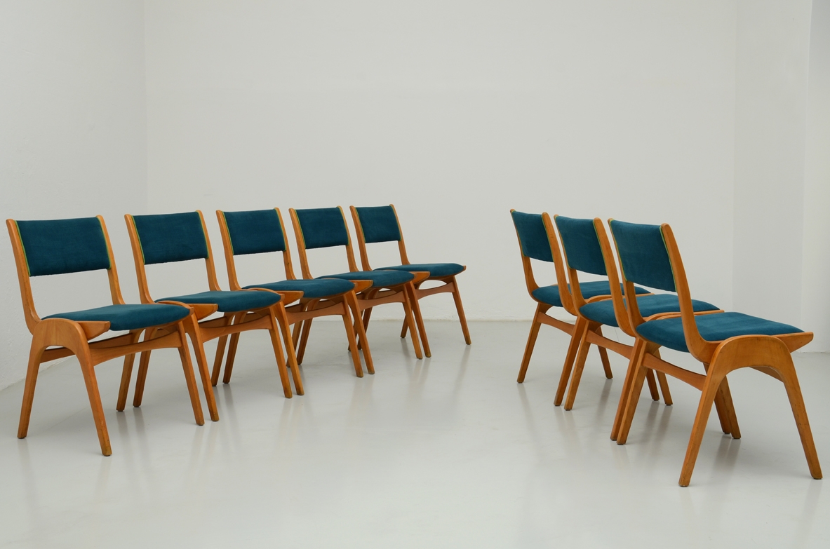 Set of eight stacking chairs, Denemark, 1960's.