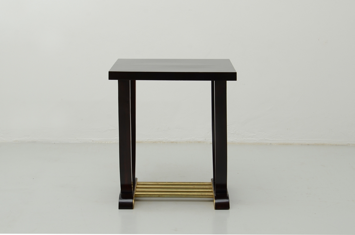 Art deco side table with brass details. France, 1940's