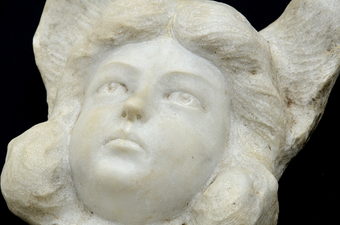 Two angels made of carved Carrara marble,.  Florence, Italy 1830's.