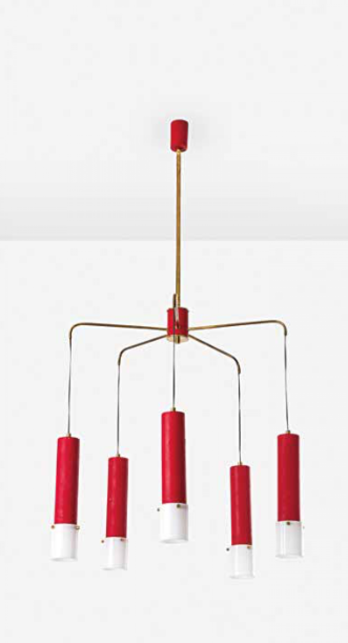 Oscar Torlasco, lampadario a sei luci in ottone e metallo laccato, 1950ca.