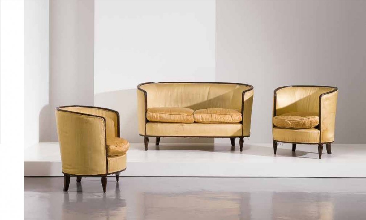 Elegante divano a pozzetto epoca Art Deco, Torino, 1930ca.