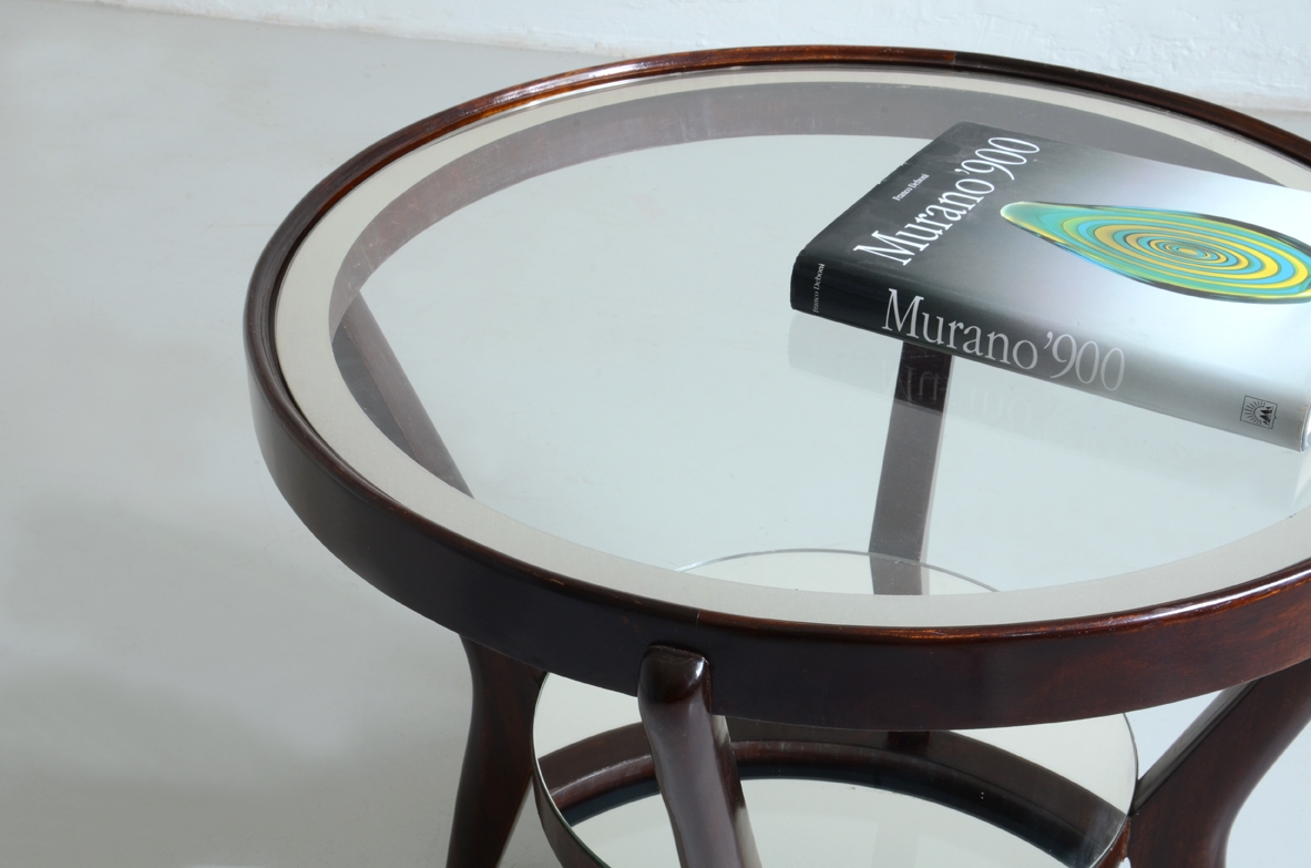 Prague,1950's coffee table in mahogany with glass and mirror shelves.