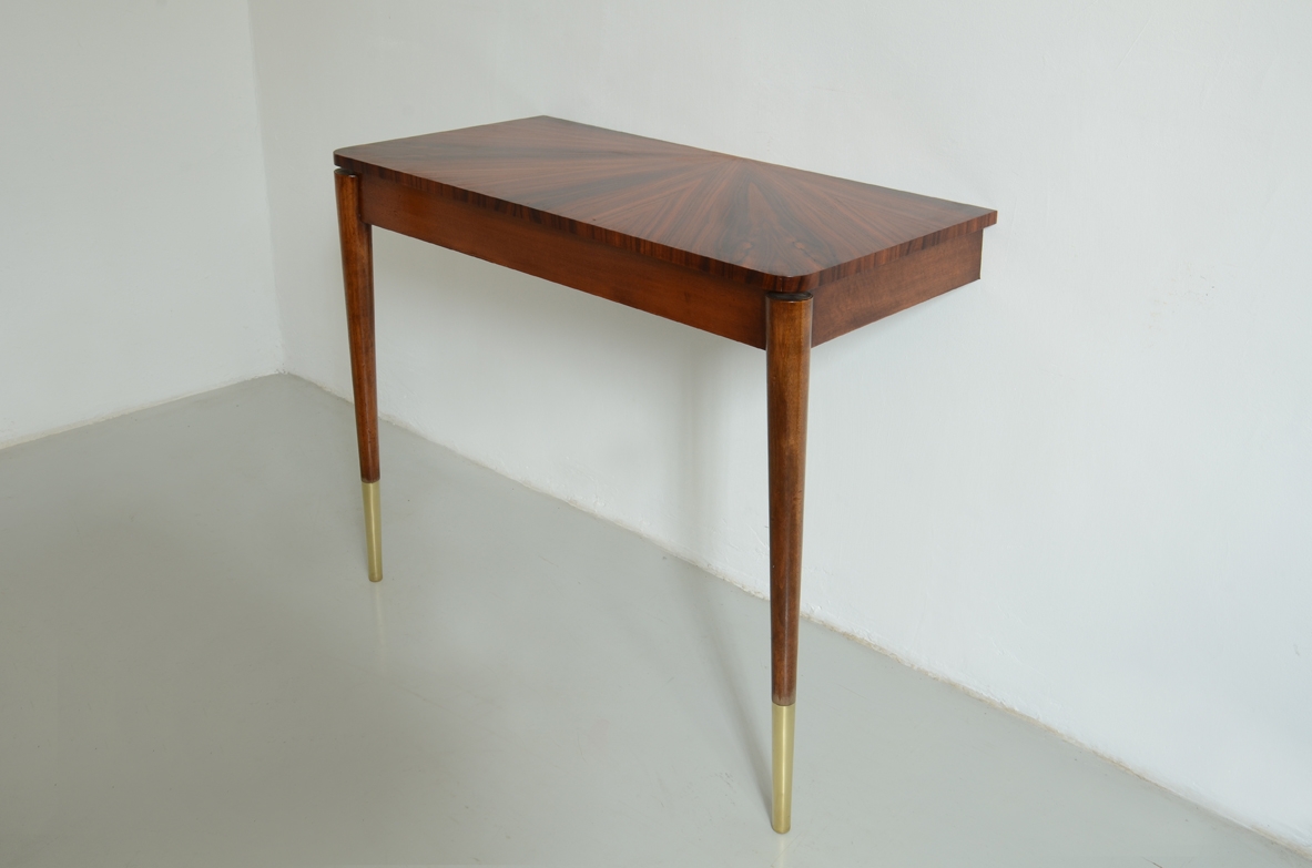 Pair of Italian 1950's pair of console tables in macassar wood 