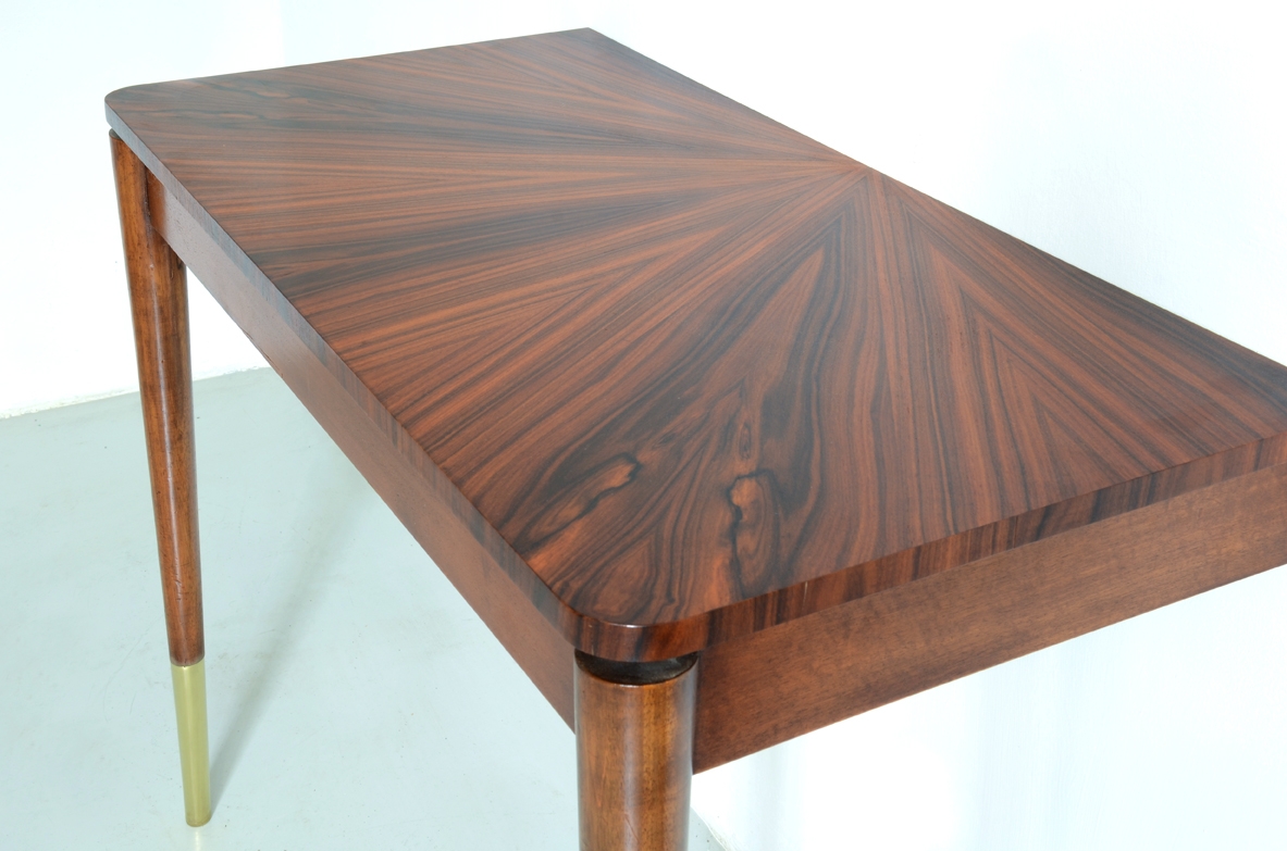 Pair of Italian 1950's pair of console tables in macassar wood 