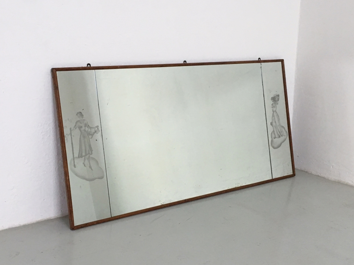 Big mirror frame with engraved figures, Italy 1940's.