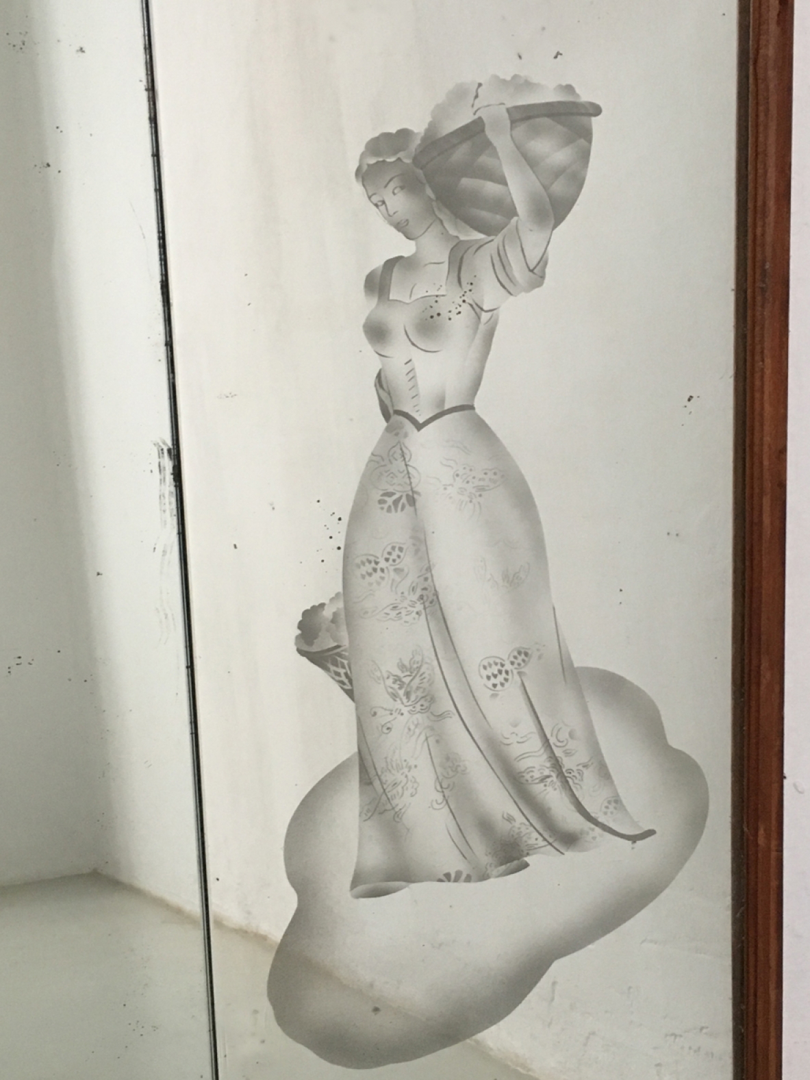 Big mirror frame with engraved figures, Italy 1940's.