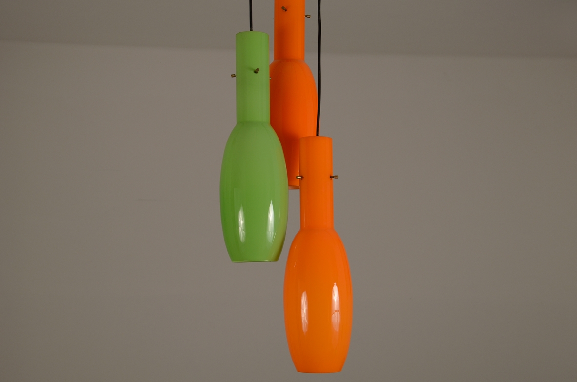 Hanging lamp with 3 glasses, Vistosi 1950ca.