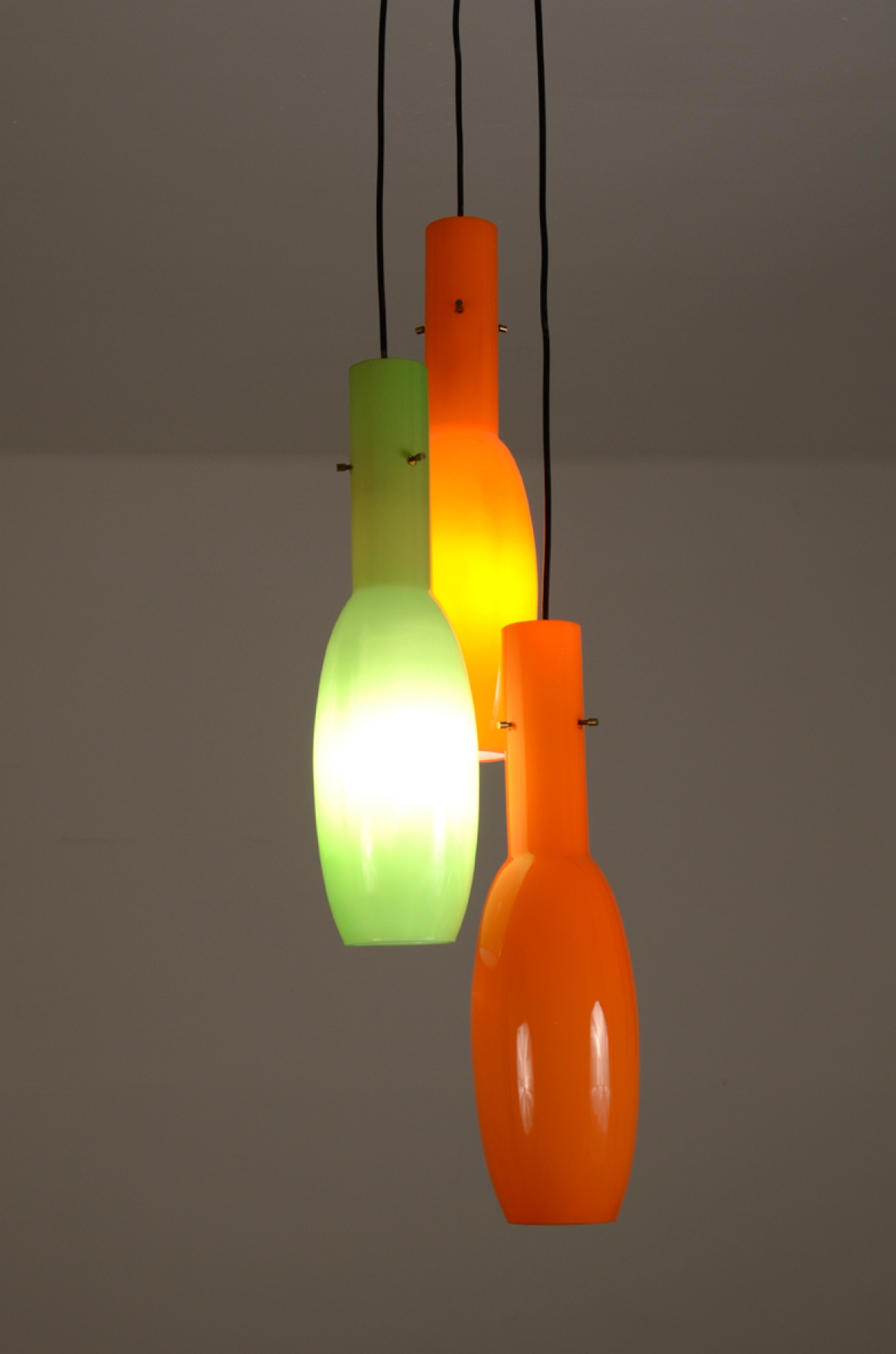 Hanging lamp with 3 glasses, Vistosi 1950ca.