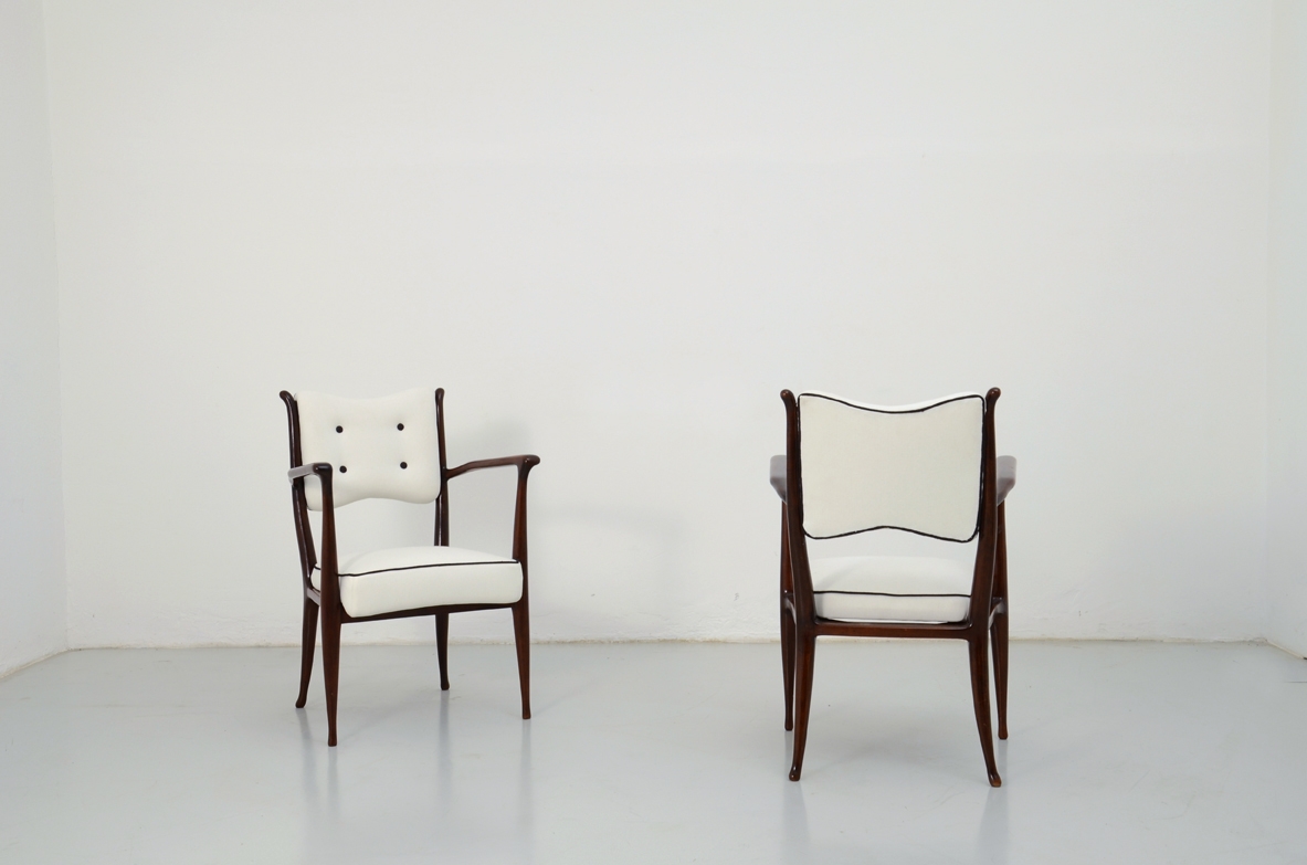 Carlo De Carli/Olivieri, pair of very refined unique pair of 1940's armchairs