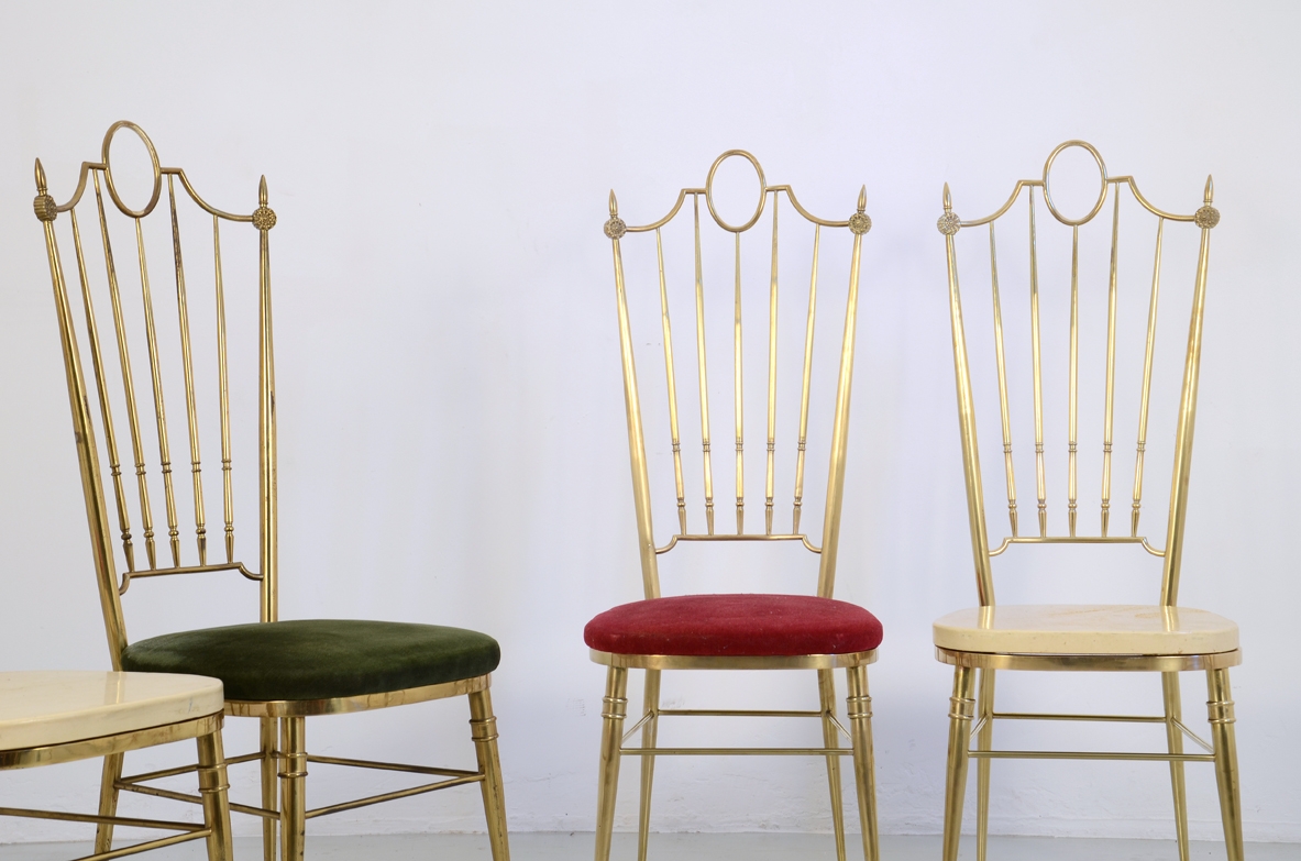 Rare set of six Italian 1950's high back dining chairs in bronze