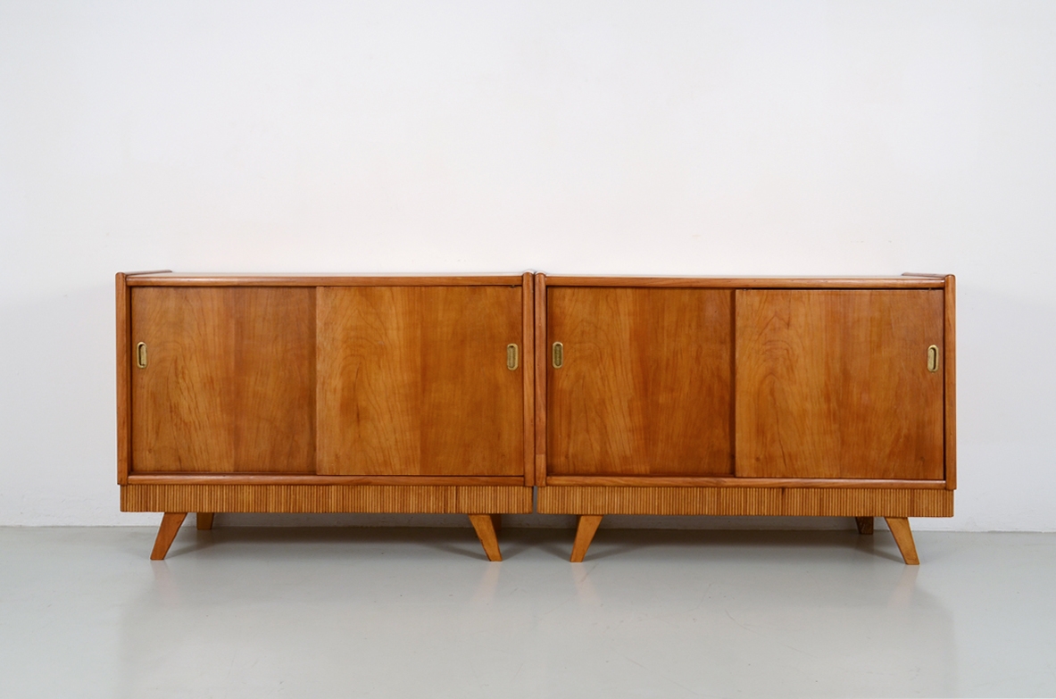 Pair of Italian 1950's unique sideboards in cherry wood.