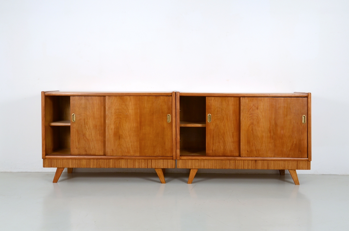 Pair of Italian 1950's unique sideboards in cherry wood.