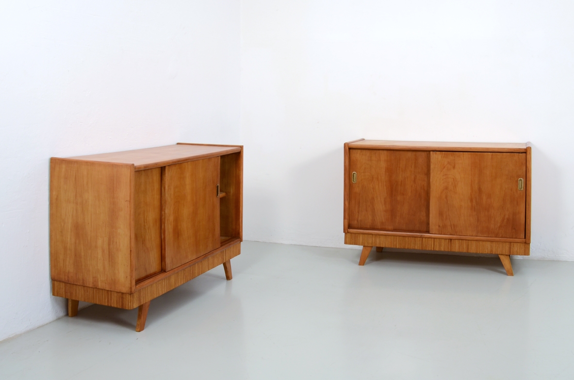 Pair of Italian 1950's unique sideboards in cherry wood.