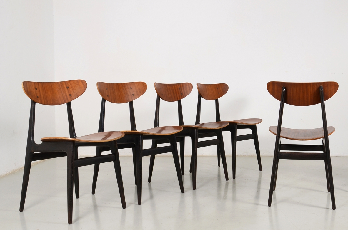 Set of 12 Italian 1960's chairs in wood and plywood.
