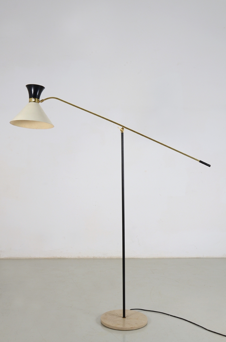 Lampada da terra , struttura in ametallo e base in marmo, Italia 1950ca.