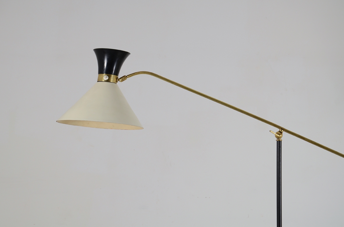 Lampada da terra , struttura in ametallo e base in marmo, Italia 1950ca.