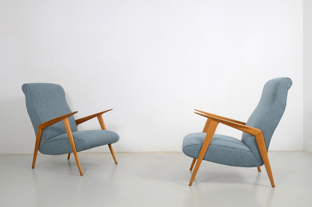Carlo de Carli, pair of 1950's Armchairs in oak.