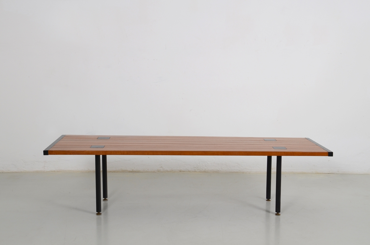 Ettore Sottsass, rare low table in wood and metalwork, prod.Poltronova 1957.