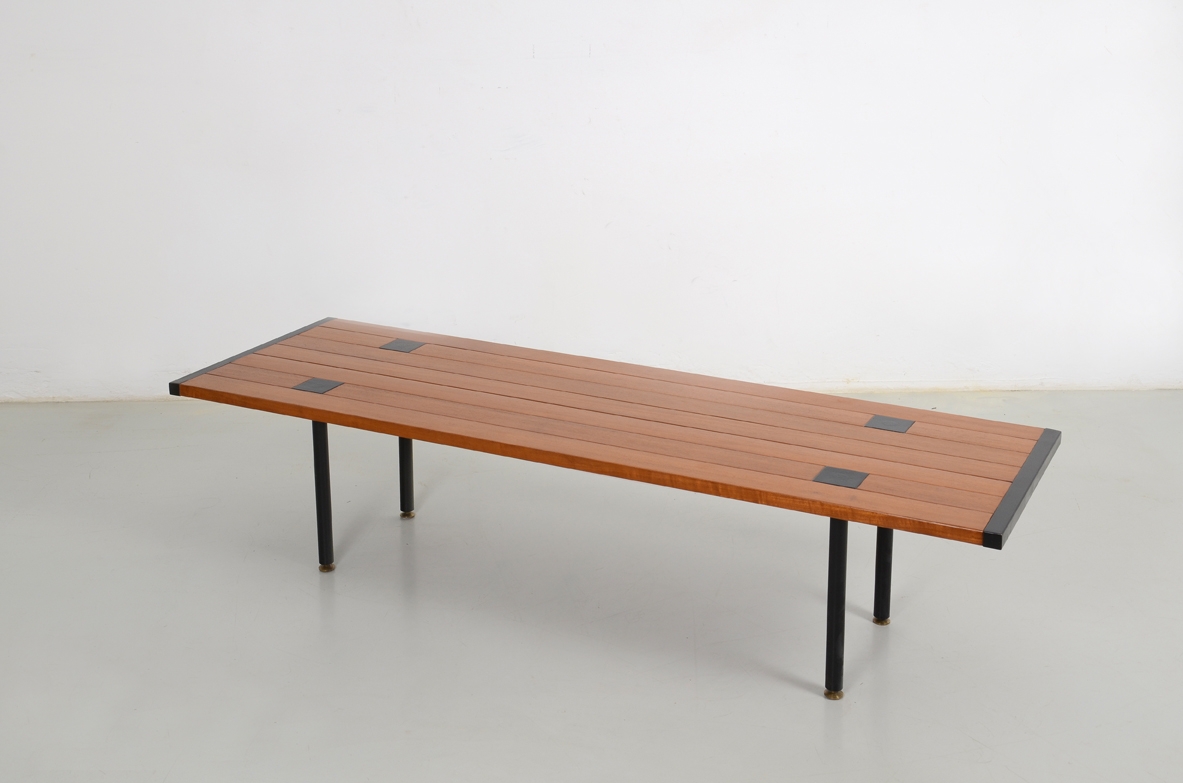 Ettore Sottsass, rare low table in wood and metalwork, prod.Poltronova 1957.