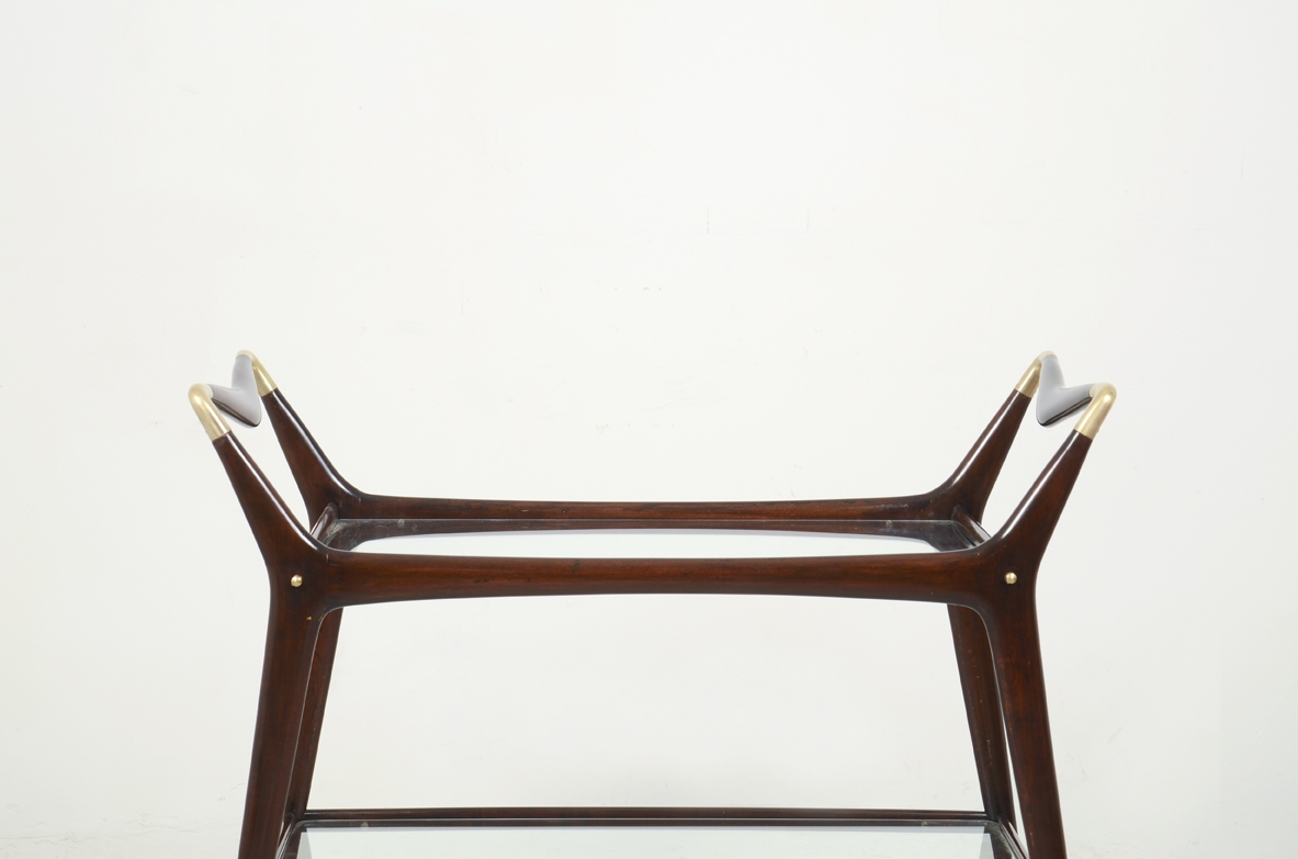 Ico Parisi, elegant 1950's trolley in mahogany with refined brass details.