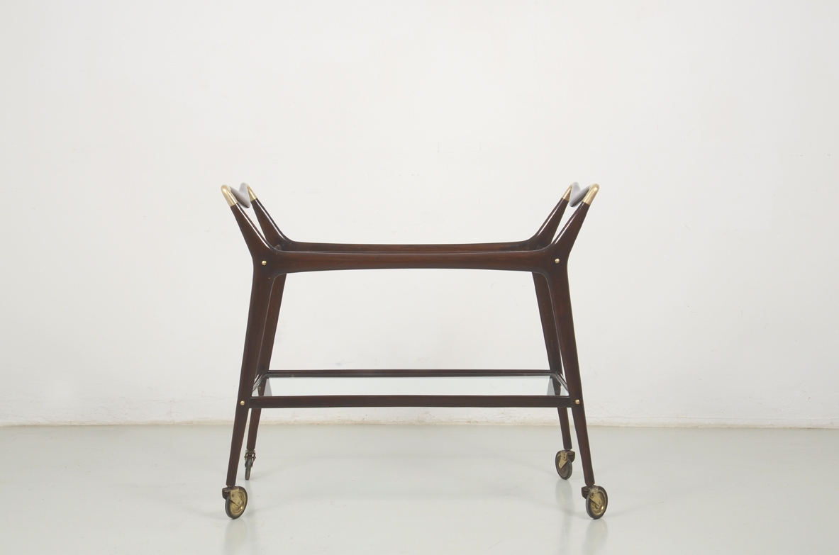 Ico Parisi, elegant 1950's trolley in mahogany with refined brass details.