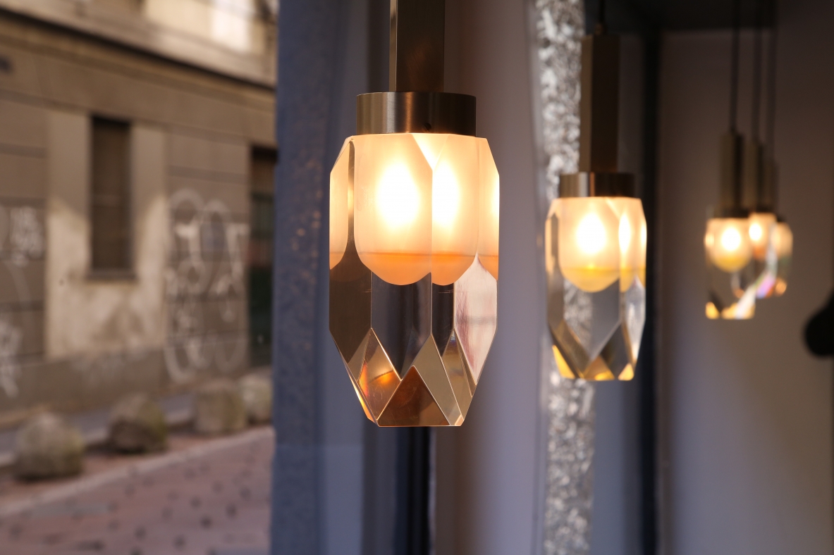 Gaetano Missaglia, set of three 1970's ceiling lights in perplex. 