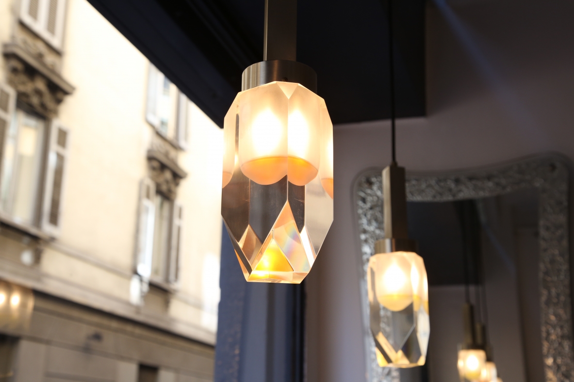 Gaetano Missaglia, set of three 1970's ceiling lights in perplex. 