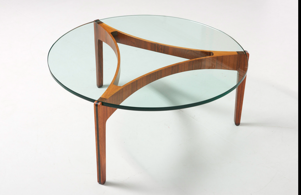 Sven Ellekaer Rosewood base and glass top coffee table for Christian Linneberg Møbelfabrik, 1960's.