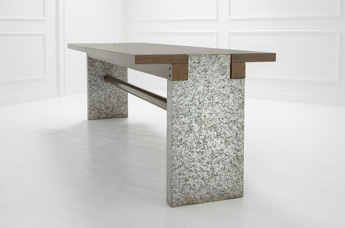 Carlo Scarpa, rare table/console in stone and oak top Prod. Simon, 1972.