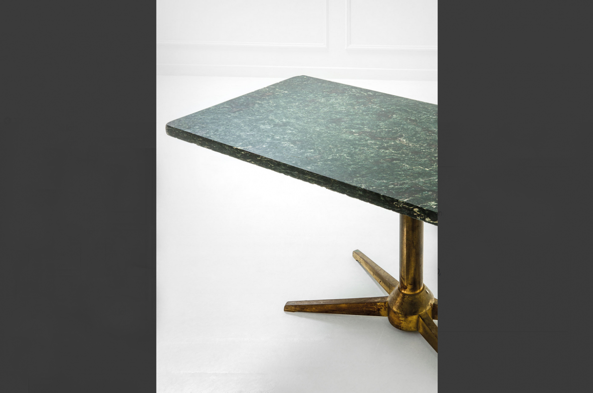 Luigi Caccia Dominioni, rare table/console with bronze base and a nice antique marble top. Designed as a unique piece for a private villa in Arenzano, 1950.