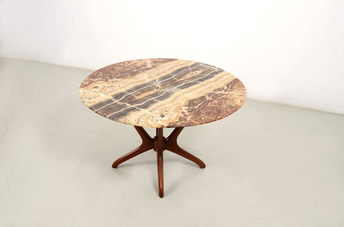 Very elegant coffee table with wooden frame and stunning marble top. Italy 1950's