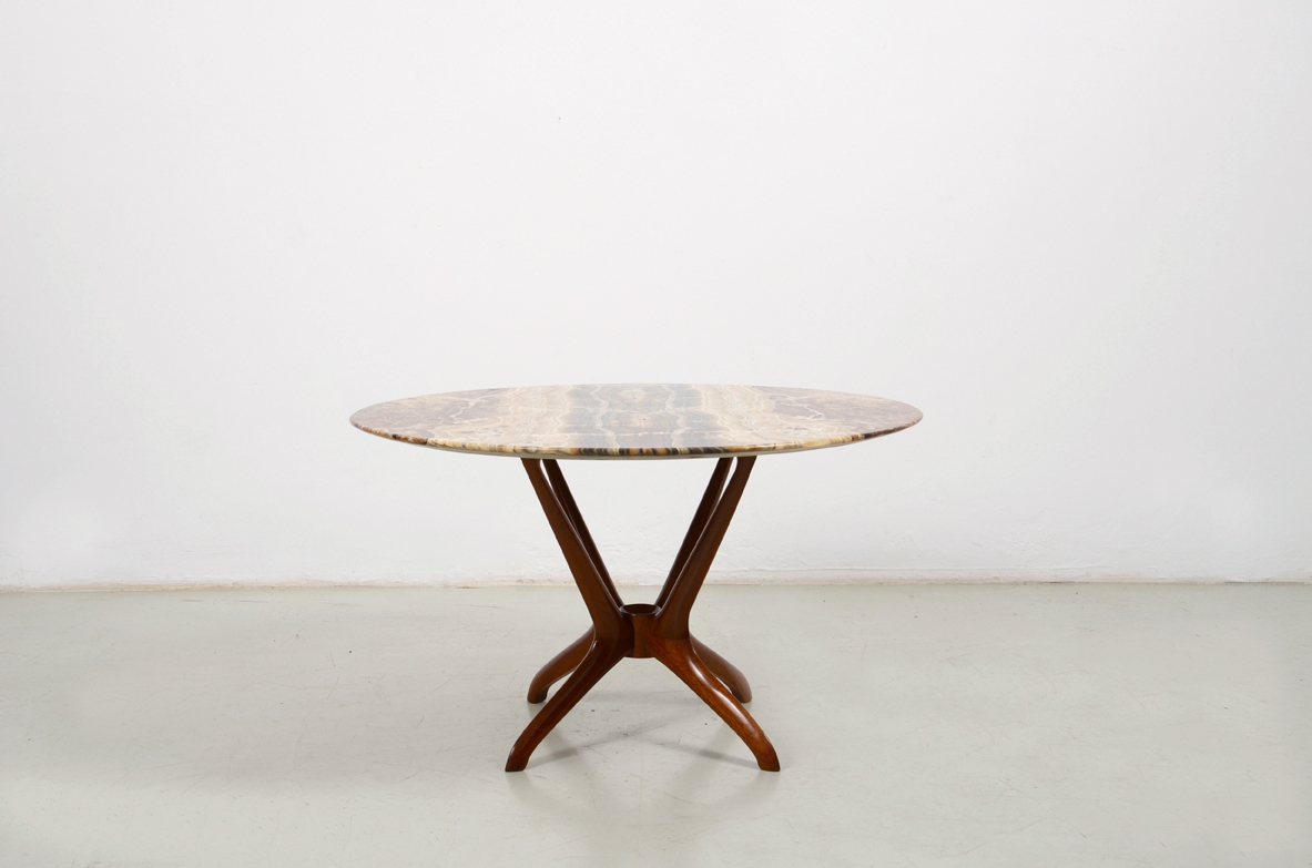 Very elegant coffee table with wooden frame and stunning marble top. Italy 1950's