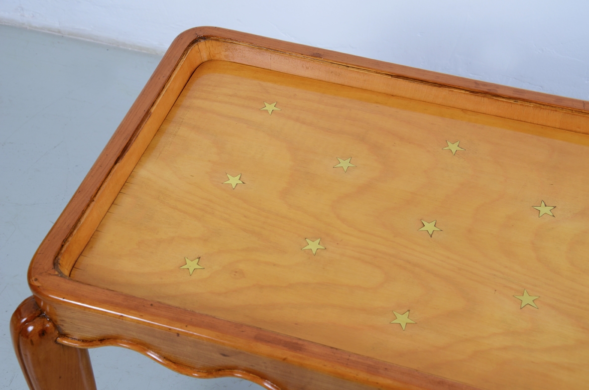 Paolo Buffa, rare 1940's coffee table in maple wood with star inlays in brass, iconic of his most refined pieces.
