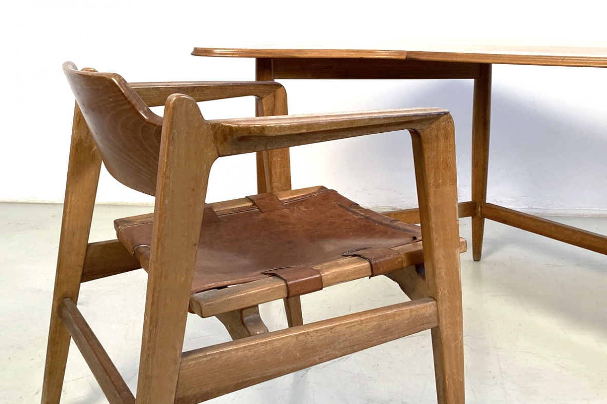 Guglielmo Pecorini organic desk with his original chair, unique piece designed for Urbano Zaccagnini, Florence, 1942. Bibl. Domus N.173, 1942.