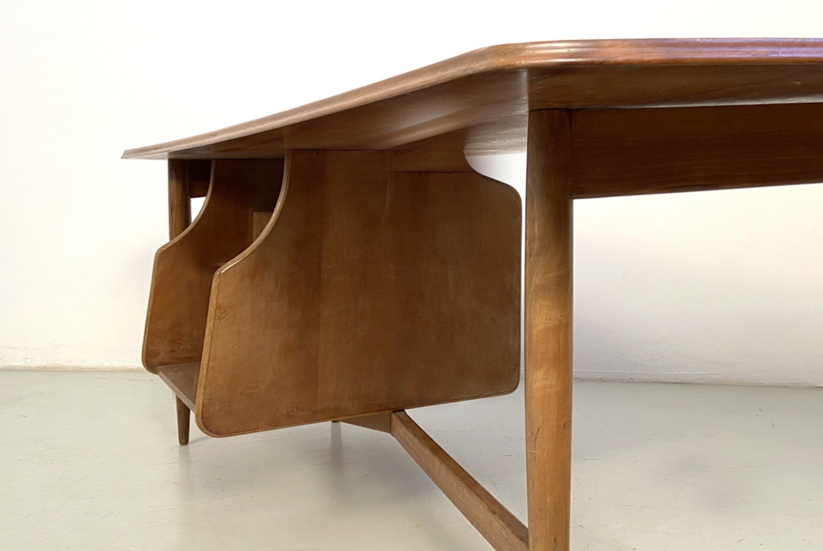Guglielmo Pecorini organic desk with his original chair, unique piece designed for Urbano Zaccagnini, Florence, 1942. Bibl. Domus N.173, 1942.