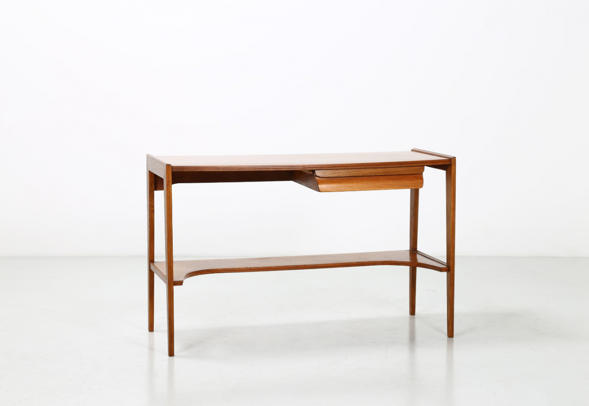 Beech wood console with drawer. Italy, 1950ca.
