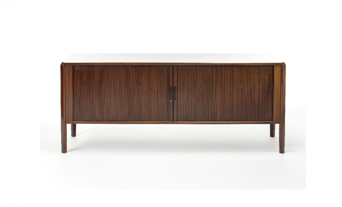Italian 1960's sideboad in exotic wood with two nice sliding doors in grinded wood.