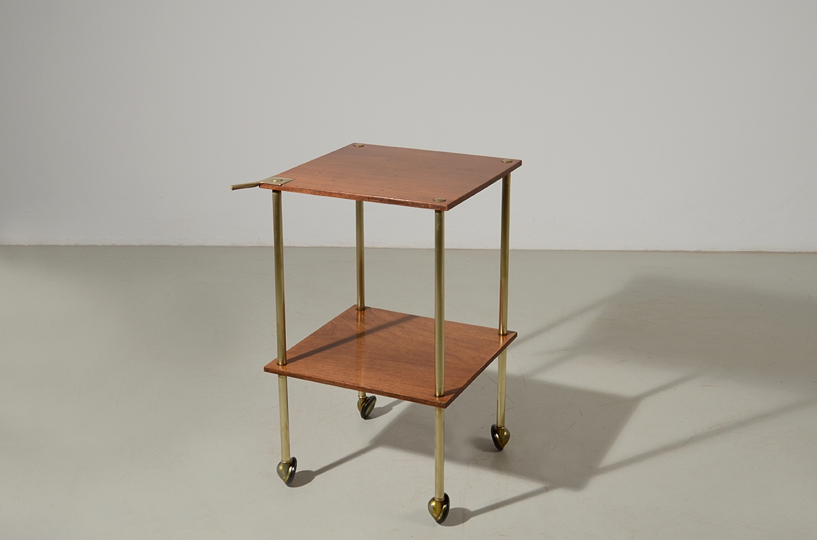 Caccia Dominioni, carrellino in legno e ottone, produzione Azucena, 1950.