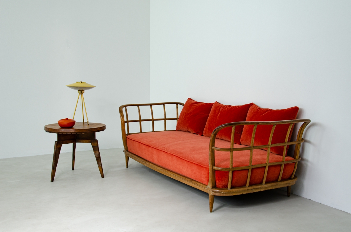 Guglielmo Ulrich, straordinario daybed con struttura in legno. Prod.Serafino Arrighi, 1940ca.