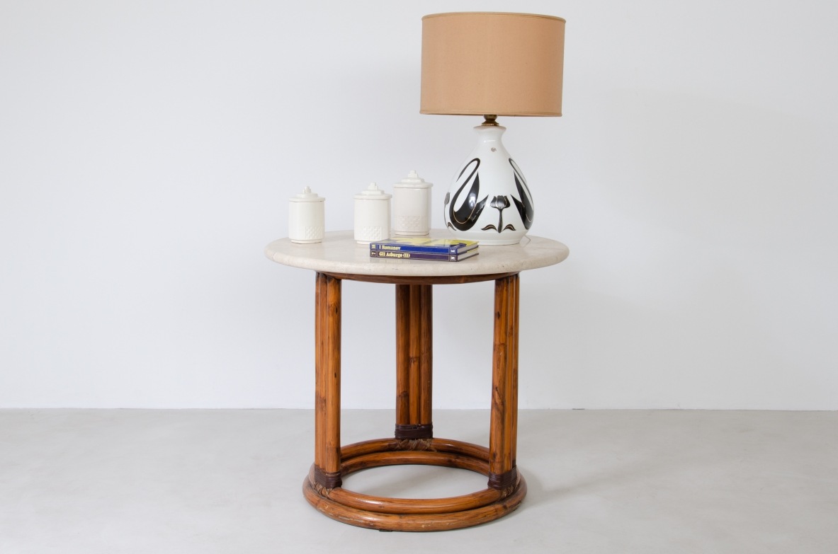 1970's Italian coffee table in bamboo with top in 