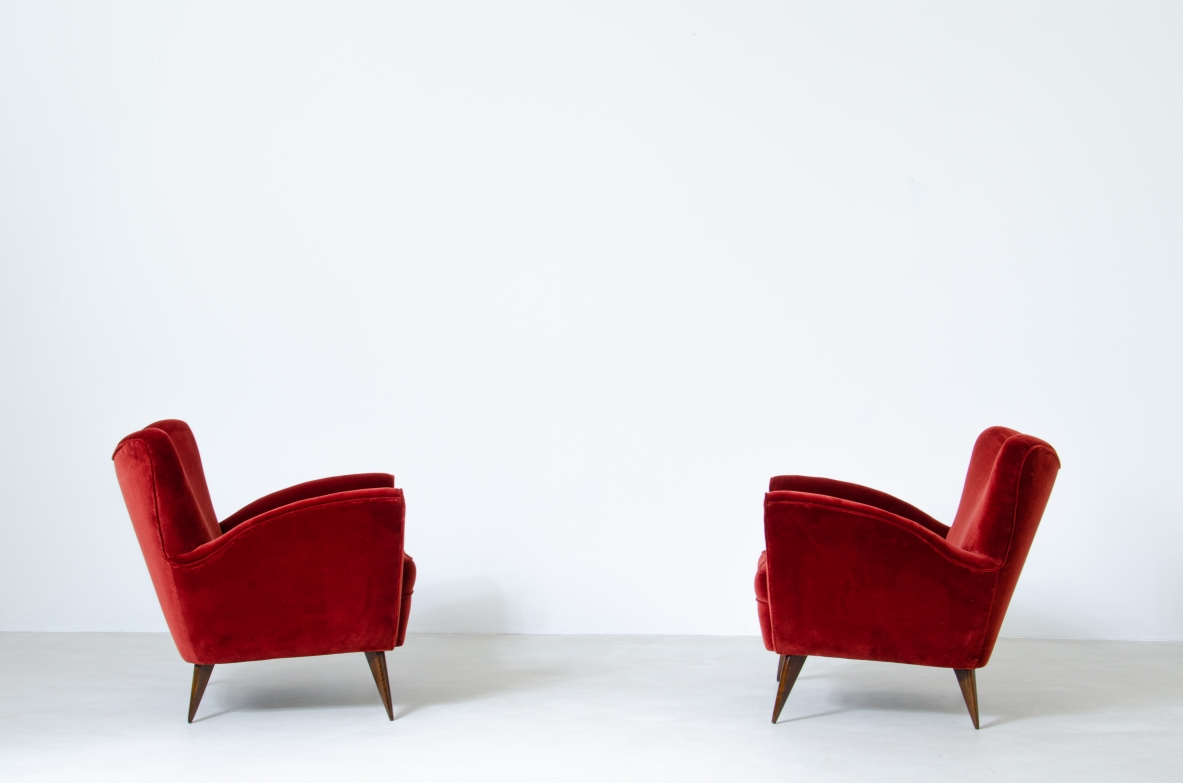 armchairs upholstered in velvet.  Isa Manufactory, Bergamo, Italy, 1950's.
