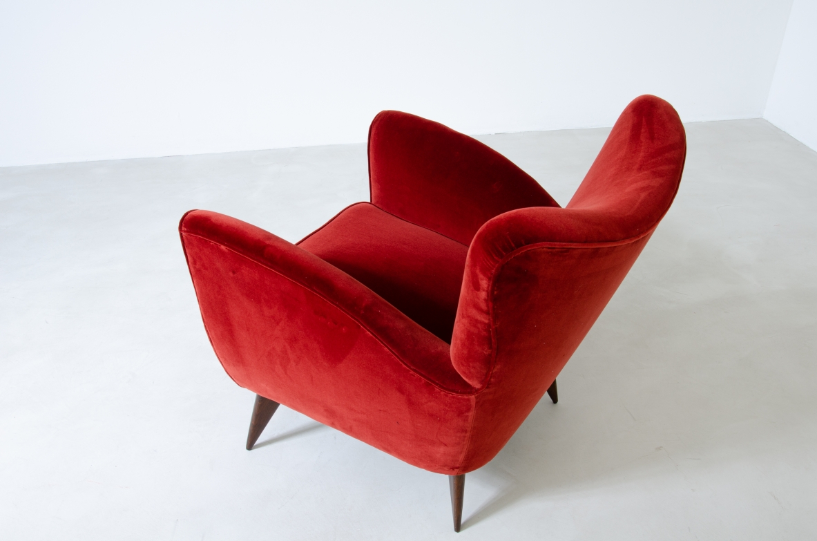 armchairs upholstered in velvet.  Isa Manufactory, Bergamo, Italy, 1950's.