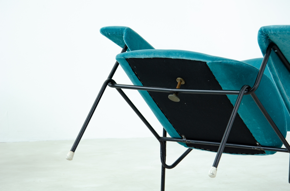 Augusto Bozzi, pair of armchairs with iron structure and upholstered fabric.  Saporiti Italia, 1960's.  Public Domus 388. 1963.