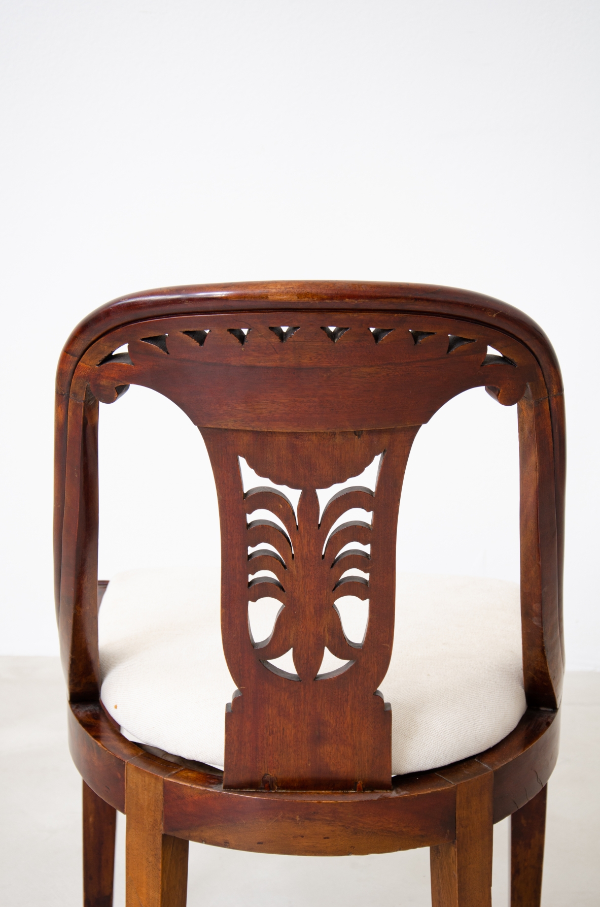 Rare set of 12 antique walnut cockpit chairs in walnut with carved back.  Charles X period,  Northern Italy, around 1830s.