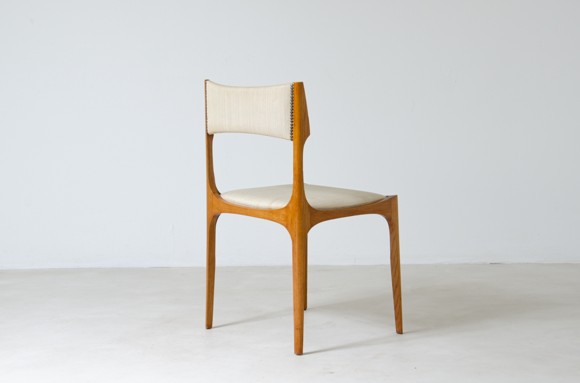 Giuseppe Gibelli  Set of 4 chairs in ash and upholstered fabric.  Sormani Manufacture, 1963.