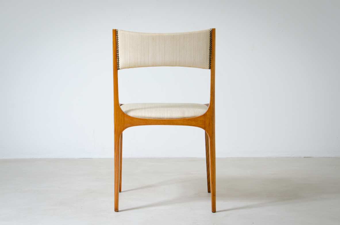 Giuseppe Gibelli  Set of 4 chairs in ash and upholstered fabric.  Sormani Manufacture, 1963.